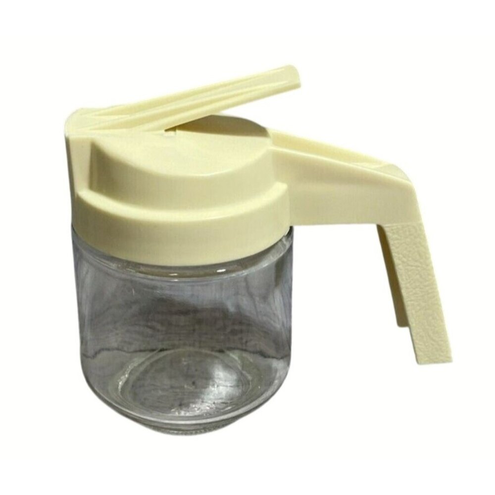 Vintage Gemco Syrup Dispenser Pitcher With Cream Lid USA Glass & Plastic Pourer